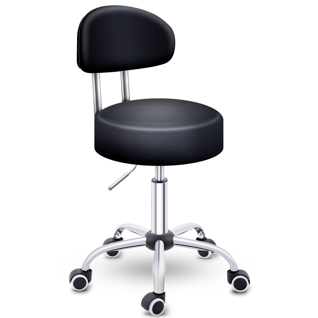 TRESKO® Rollhocker mit Lehne Schwarz | Arbeitshocker höhenverstellbar 46-58 cm | Drehhocker mit Roll