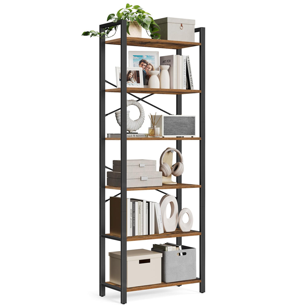VASAGLE Bücherregal 6 Ebenen, Standregal mit Stahlrahmen, freistehendes Regal, Wohnzimmer, Schlafzim