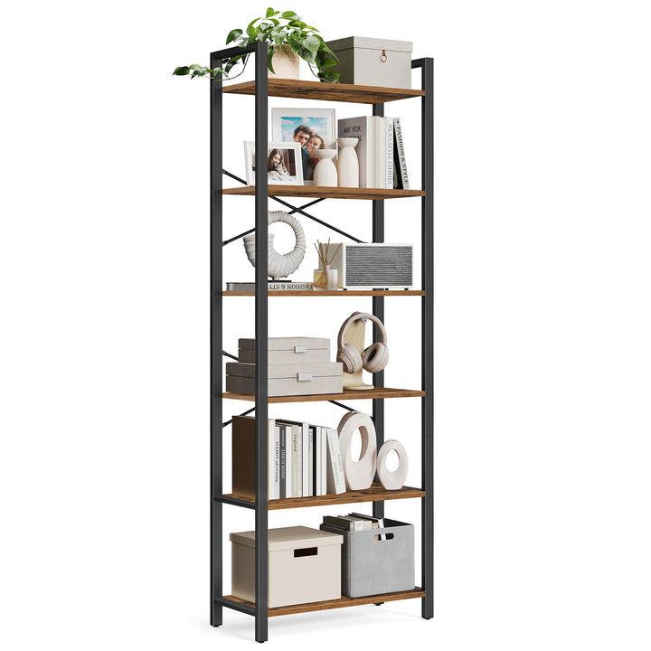 VASAGLE Bücherregal 6 Ebenen, Standregal mit Stahlrahmen, freistehendes Regal, Wohnzimmer, Schlafzim