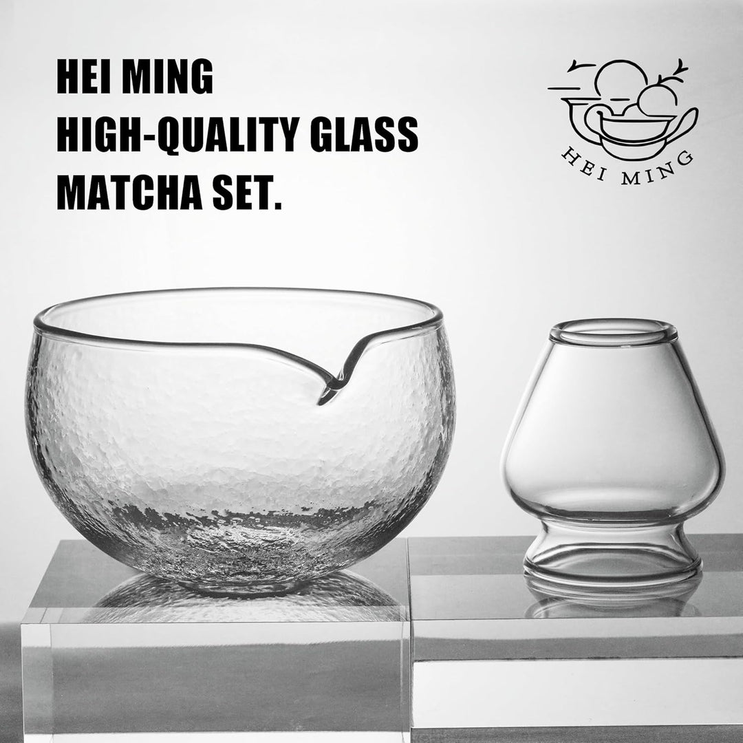 Matcha Set hat 8 Teile, Zeremonielles Matcha Tee Set, Glas Matcha Schale und handgemachter Matcha Sc