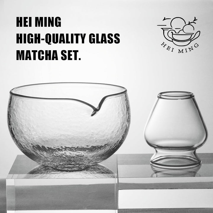 Matcha Set hat 8 Teile, Zeremonielles Matcha Tee Set, Glas Matcha Schale und handgemachter Matcha Sc