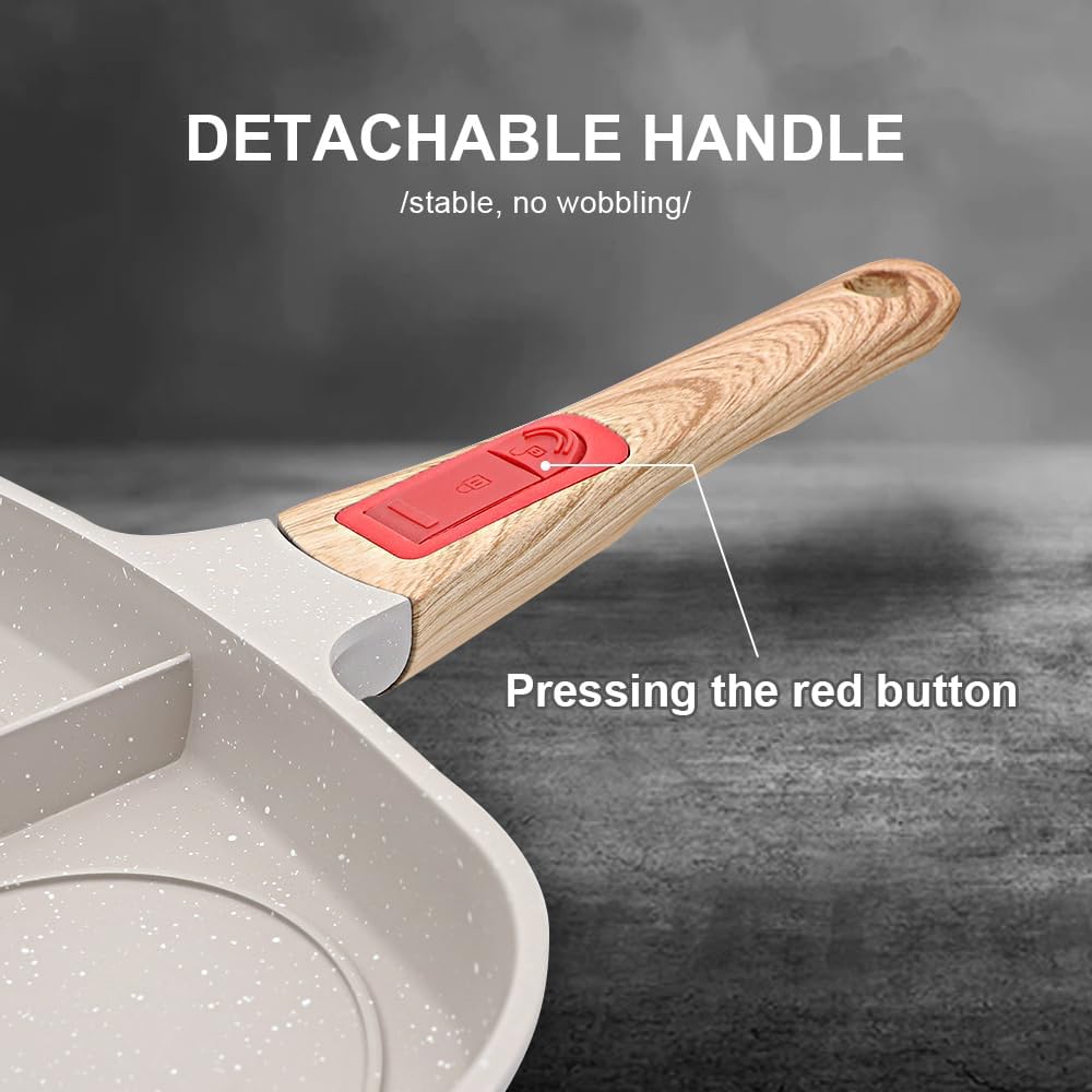 Bobikuke Multi Grillpfanne mit Deckel und Abnehmbarer Griff, Steakpfanne Induktion 3 in 1 - Weiss We