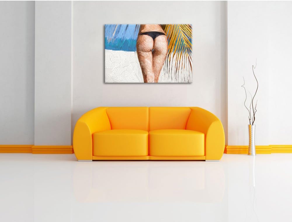 Pixxprint Sexy Frau am Strand Kunst als Leinwandbild/Grösse: 100x70 cm/Wandbild/Kunstdruck/fertig be