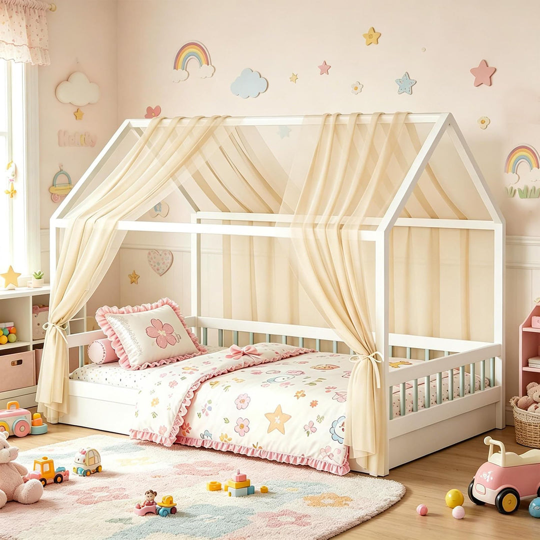MeYuxg Hausbett Himmel Set, 2 Stück Betthimmel Hausbett für Hausbett Deko, 150x350CM Bio-Baumwolle H