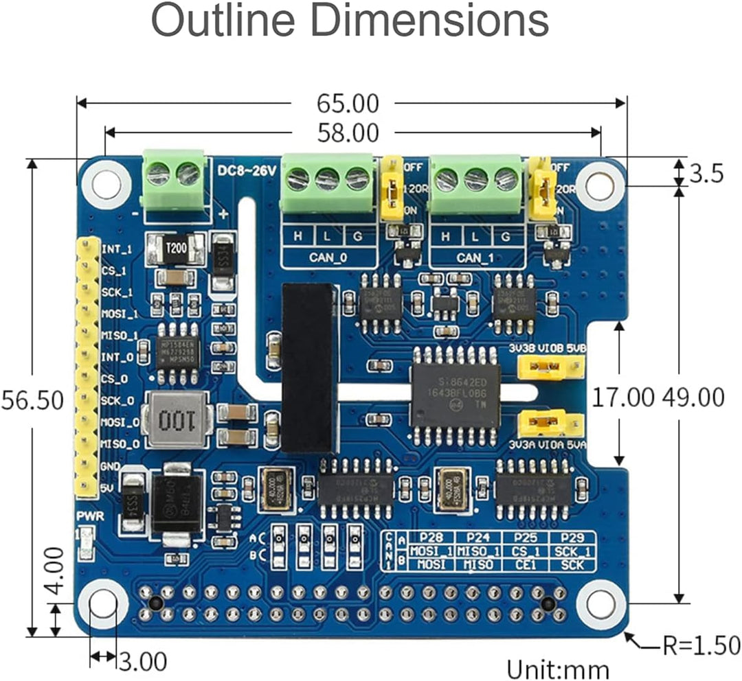 2 Kanal Isolierter CAN Bus FD Expansion HAT für Raspberry Pi, mit MCP2518FD CAN Controller und MCP25