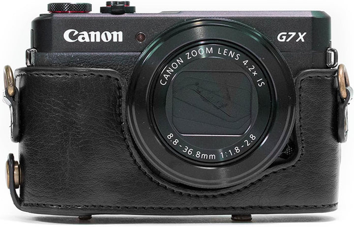 MegaGear Leder Kameratasche für Canon PowerShot G7X Kamera (Schwarz), Schwarz