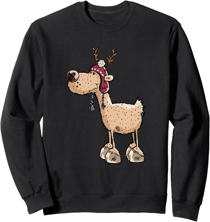 Lustiges Rentier mit Bommel Mütze I Hirsch Weihnachten Sweatshirt