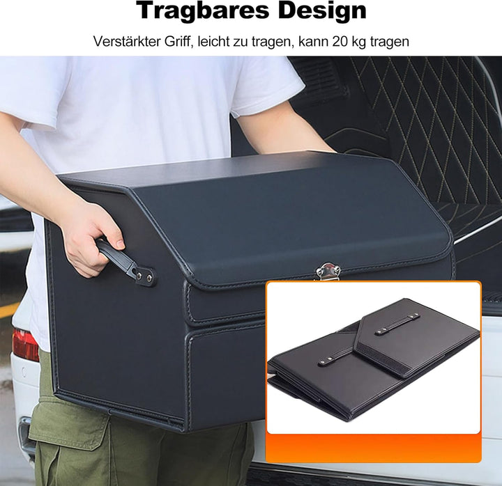 Ergocar Kofferraum Organizer, Doppelschicht Zusammenklappbarer Aufbewahrungsbox, PU-Leder Autotasche