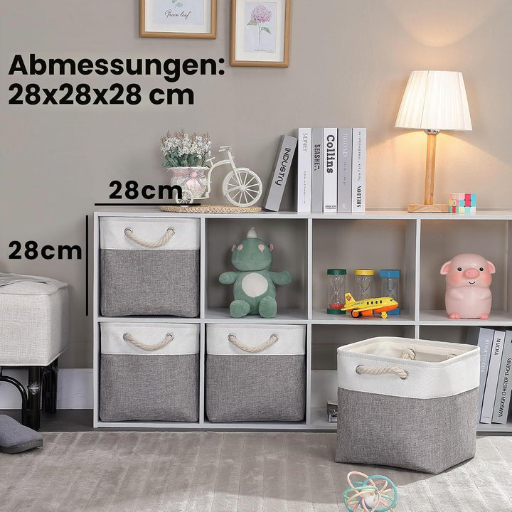 Mangata Aufbewahrungsbox Stoff, aufbewahrungskorb Grau Weiss, Korbe Stoff in Würfel (28x28x28 cm) fü