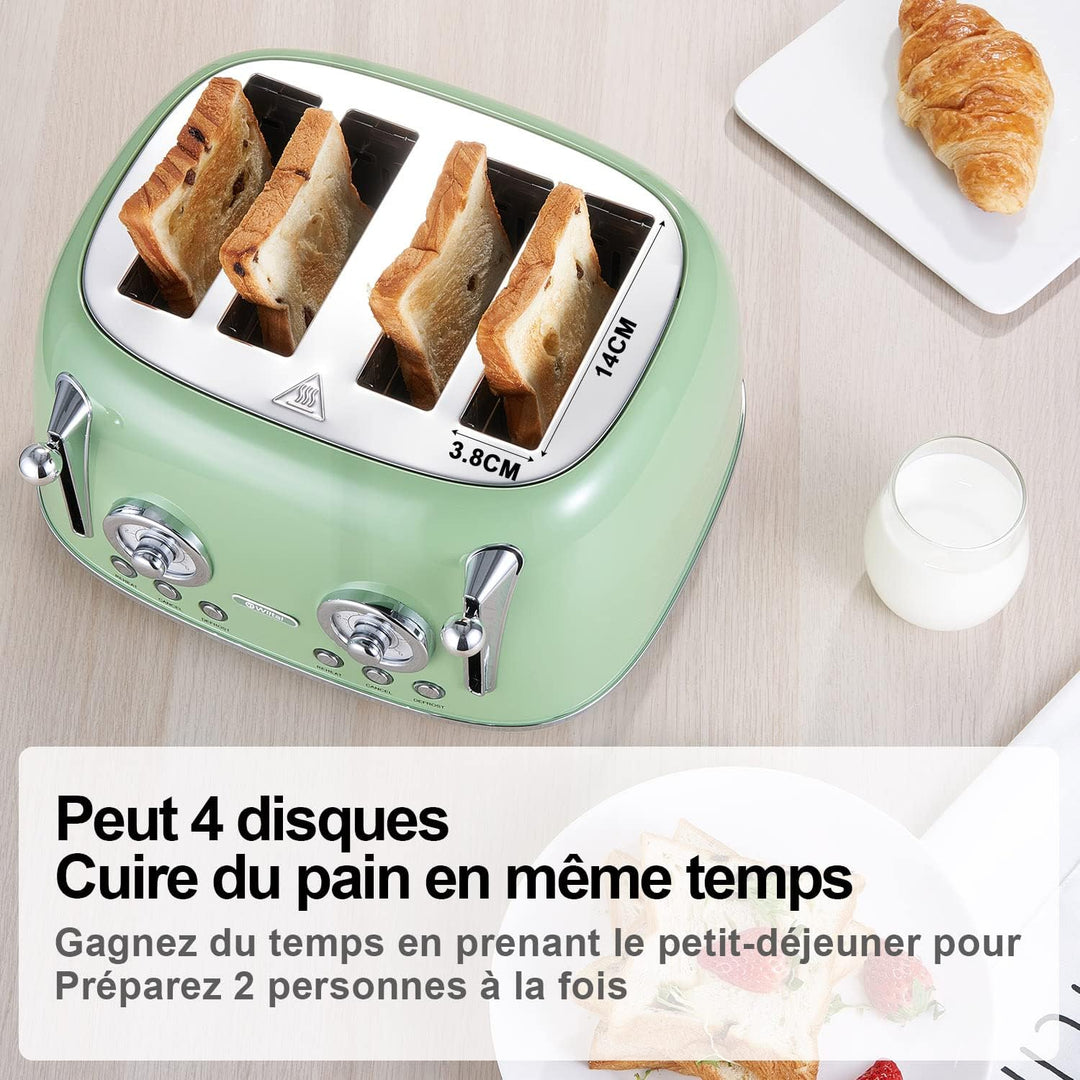 Wiltal Toaster 4 Scheiben, Toaster Langschlitz, Edelstahl Gehäuse, mit Integrierten Brötchenaufsatz,