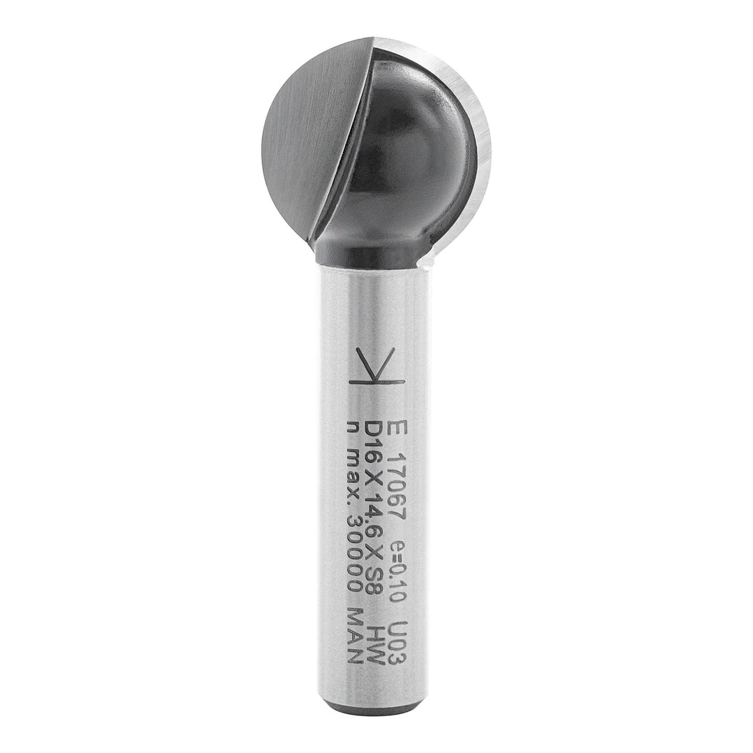ENT 17067 Kugelfräser HW, Schaft (S) 8 mm, Durchmesser (D) 16 mm, NL 14,61 mm, R 8 mm, T 4 mm, SL 32