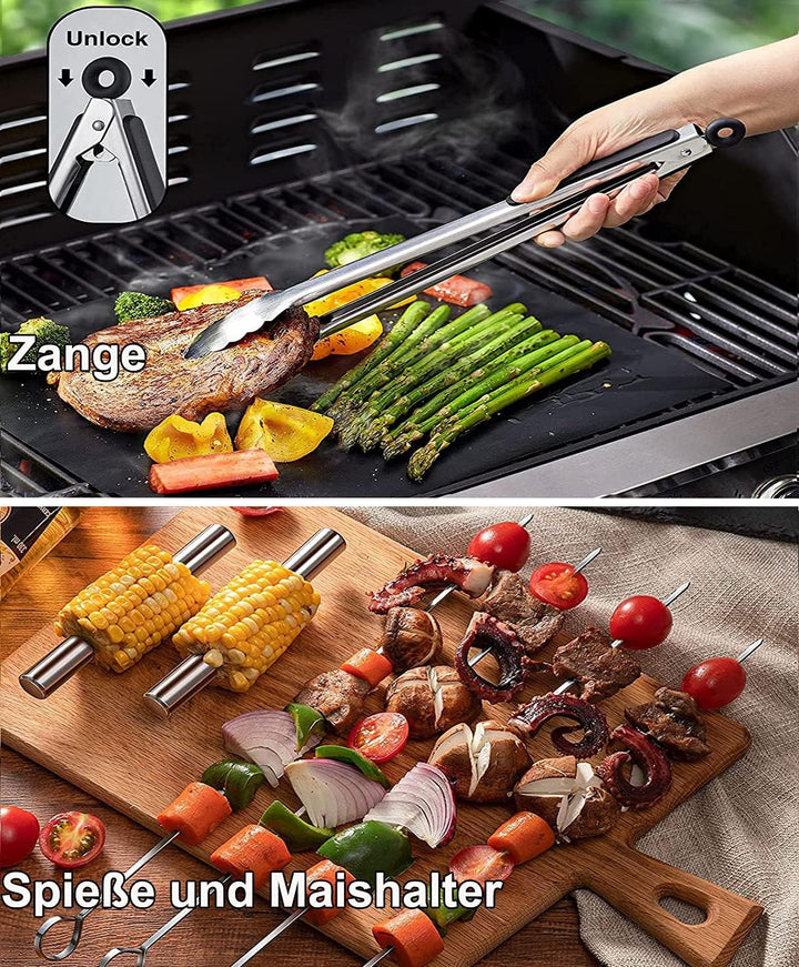 Grillbesteck Set,Grillset Grillzubehör im Geschenke für Männer,21-Stück Edelstahl Barbecue-Utensilie