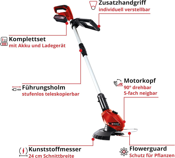 Einhell Akku-Rasentrimmer GE-CT 18 Li (1x 2,5 Ah) Power X-Change (18 V, Motorkopf drehbar und neigba