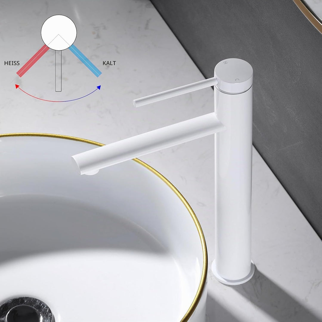 PHASAT Waschtischarmatur Bad Hoch Mischbatterie Einhebelmischer Waschbecken Armatur Aufsatzwaschbeck