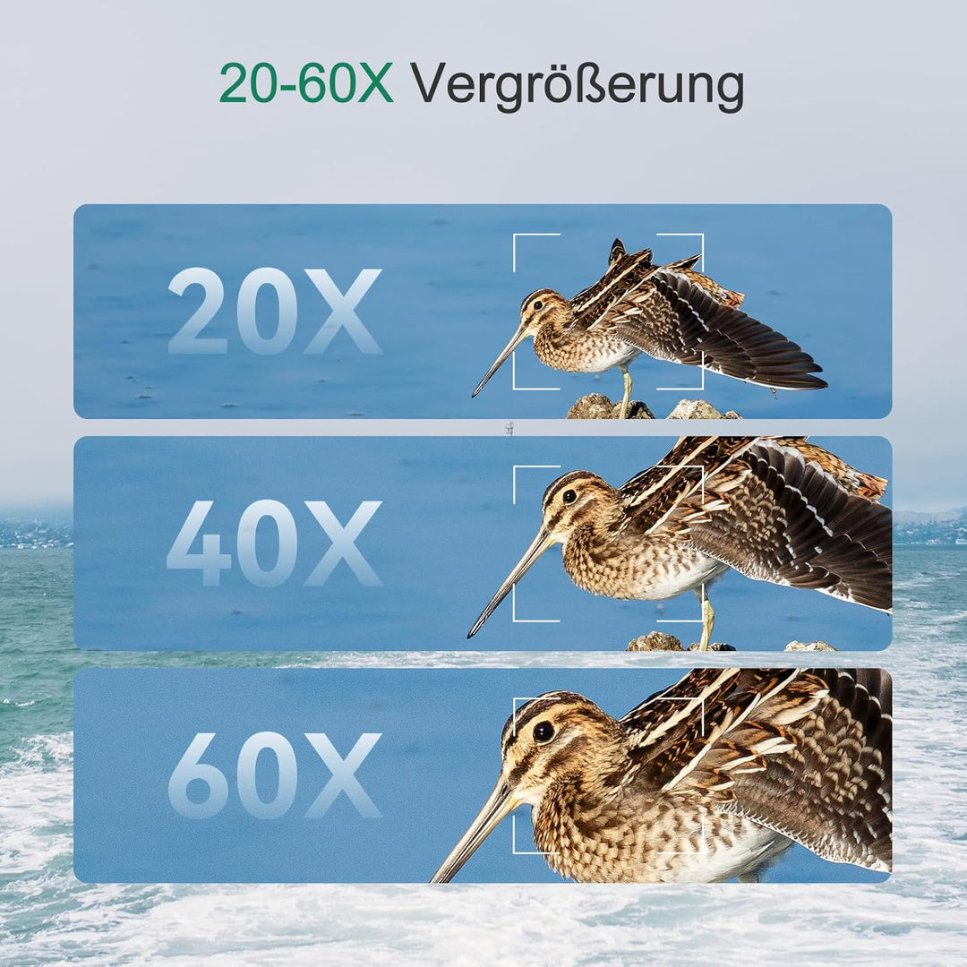 Svbony SV406P ED Spektive, 20–60x80mm, 1,25 Zoll Zoom-Spektive mit Dual Focus FMC BAK4, Spektiv für