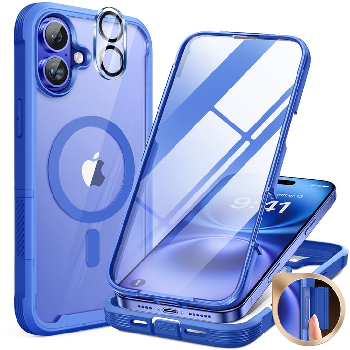Miracase 360 Grad für iPhone 16 Hülle mit Magsafe, Eingebaut Glas Schutzfolie, Komplettschutz HandyH