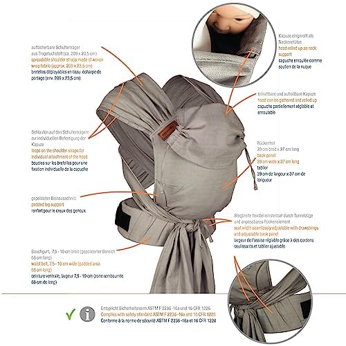 Hoppediz Hop-Tye Advanced - 4-in-1 Babytrage für Neugeborene ab Geburt - Halfbuckle Tragehilfe mit T