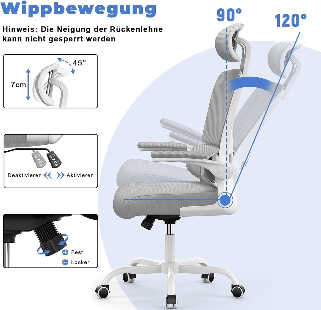 naspaluro Ergonomischer Bürostuhl, Schreibtischstuhl mit C-förmiger Lordosenstütze, verstellbarer Ko