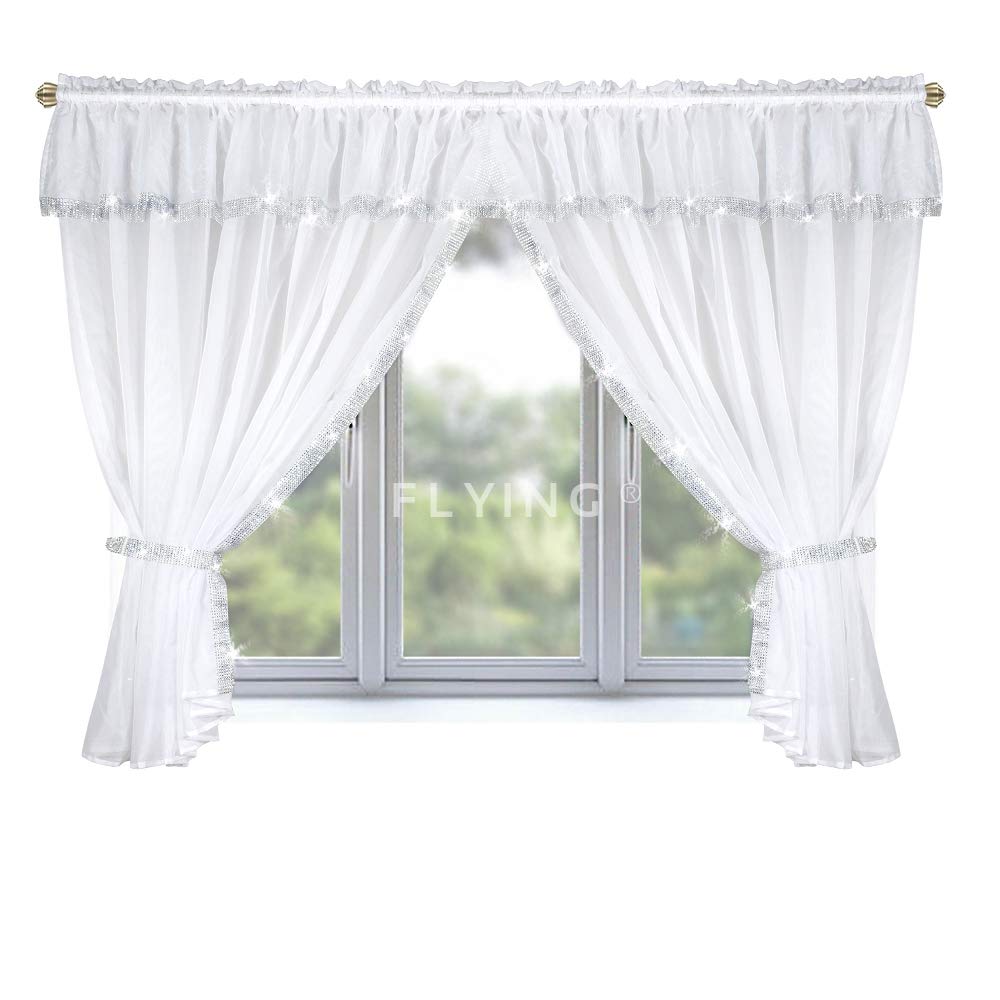 TOP Fertig-Gardine aus Voile NEU Top Design Set Gardinen mit Kräuselband Gardine küche Weiss kurz Sc