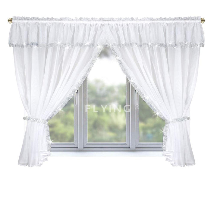 TOP Fertig-Gardine aus Voile NEU Top Design Set Gardinen mit Kräuselband Gardine küche Weiss kurz Sc