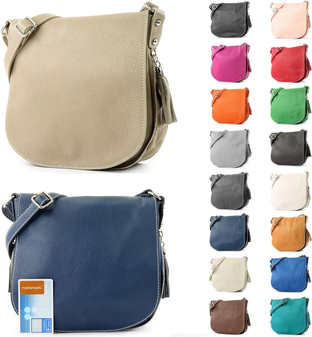 modamoda de - T06 - ital Messenger Umhängetasche aus Leder Schwarz, Schwarz