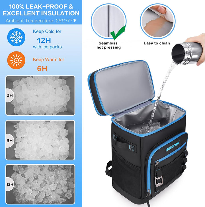 Hulongo Grosser Wasserdichter Isolierter Kühlrucksack Auslaufsicherer Faltbar Kühler Rucksack Schwar