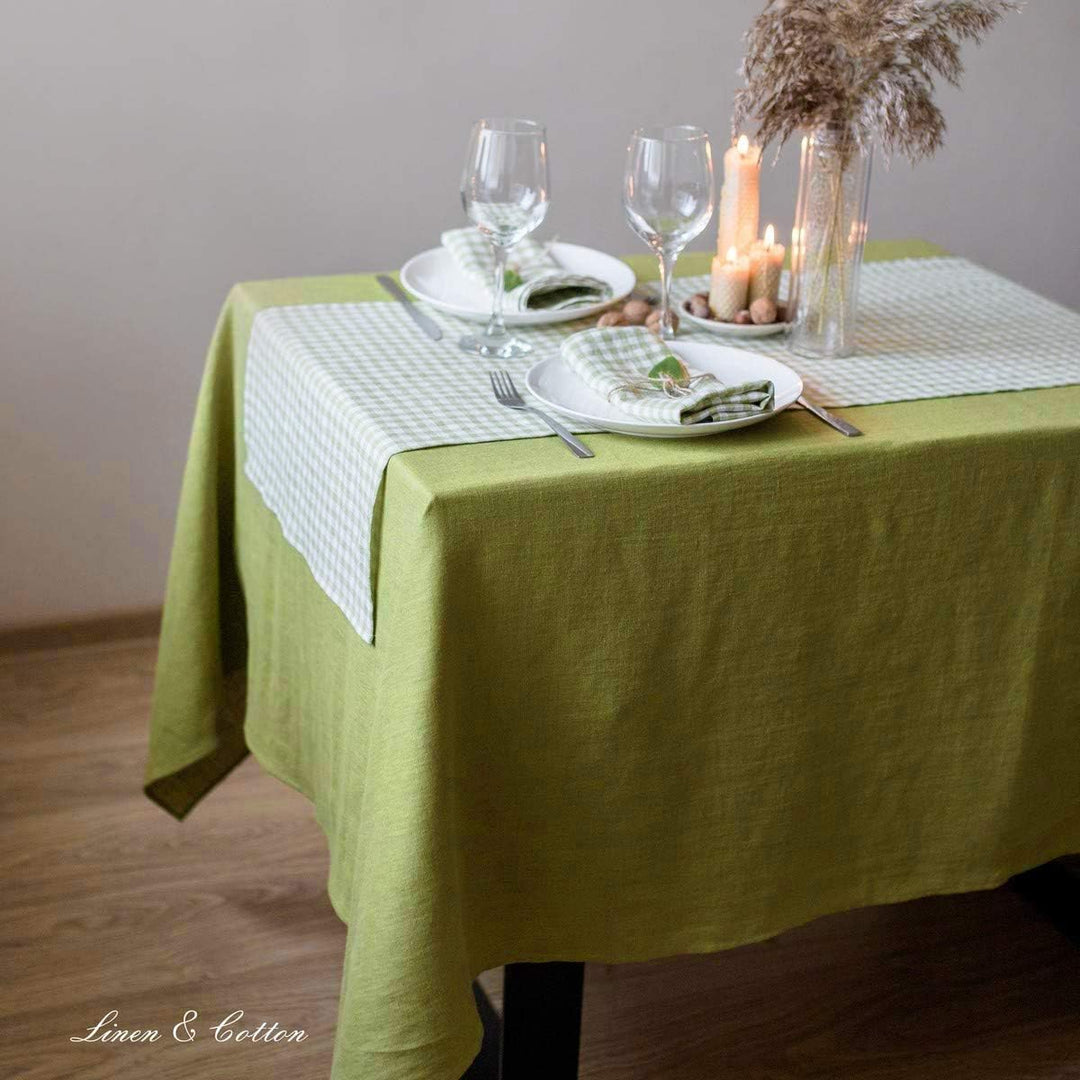 Linen &amp; Cotton Tischdecke Hygge, 100% Leinen - Grün, 80 x 80 cm | Mitteldecke Klein Quadratisch, Tis