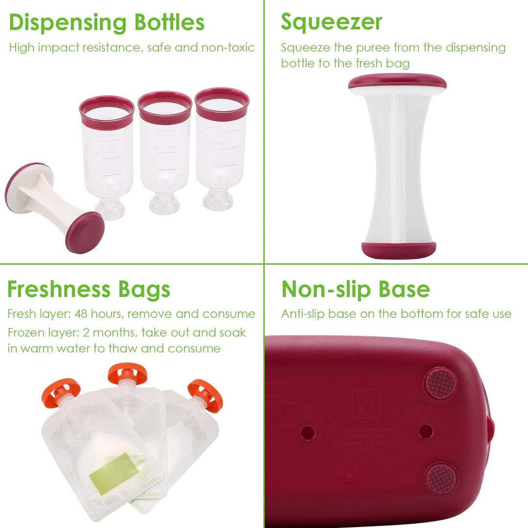 Infantino Squeeze Station,Quetschstation für Babynahrung mit 10 Quetschbeutel,Baby Lebensmittel BPA
