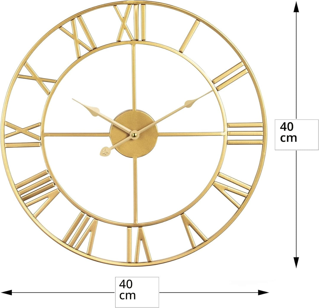 Grosse Wanduhr im Vintage-Stil,schwarz Wanduhr rund, Modernes Gold Metall Geräuschlos Nicht tickend,