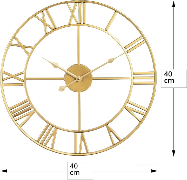 Grosse Wanduhr im Vintage-Stil,schwarz Wanduhr rund, Modernes Gold Metall Geräuschlos Nicht tickend,