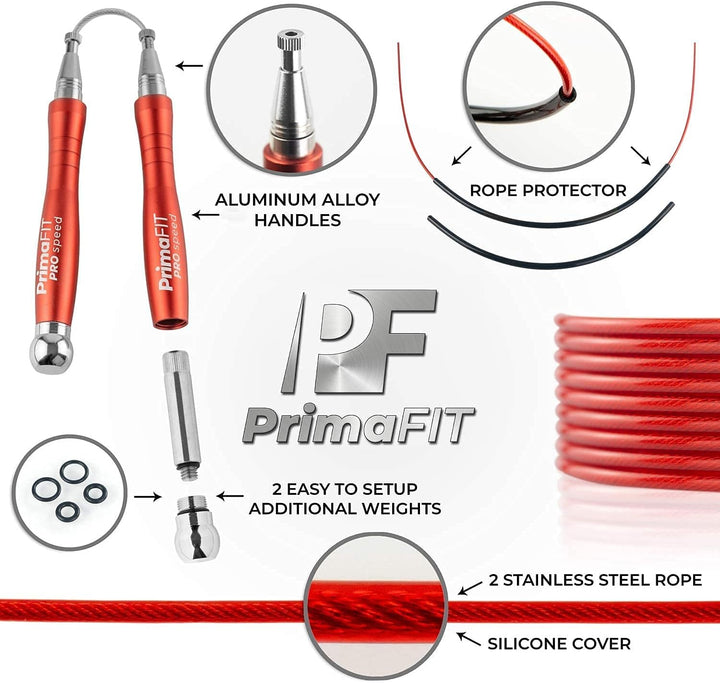 PrimaFIT Springseil Erwachsene Fitness Pro Speed Jump Rope 3m Seilspringen Verstellbar Mit Gewichten