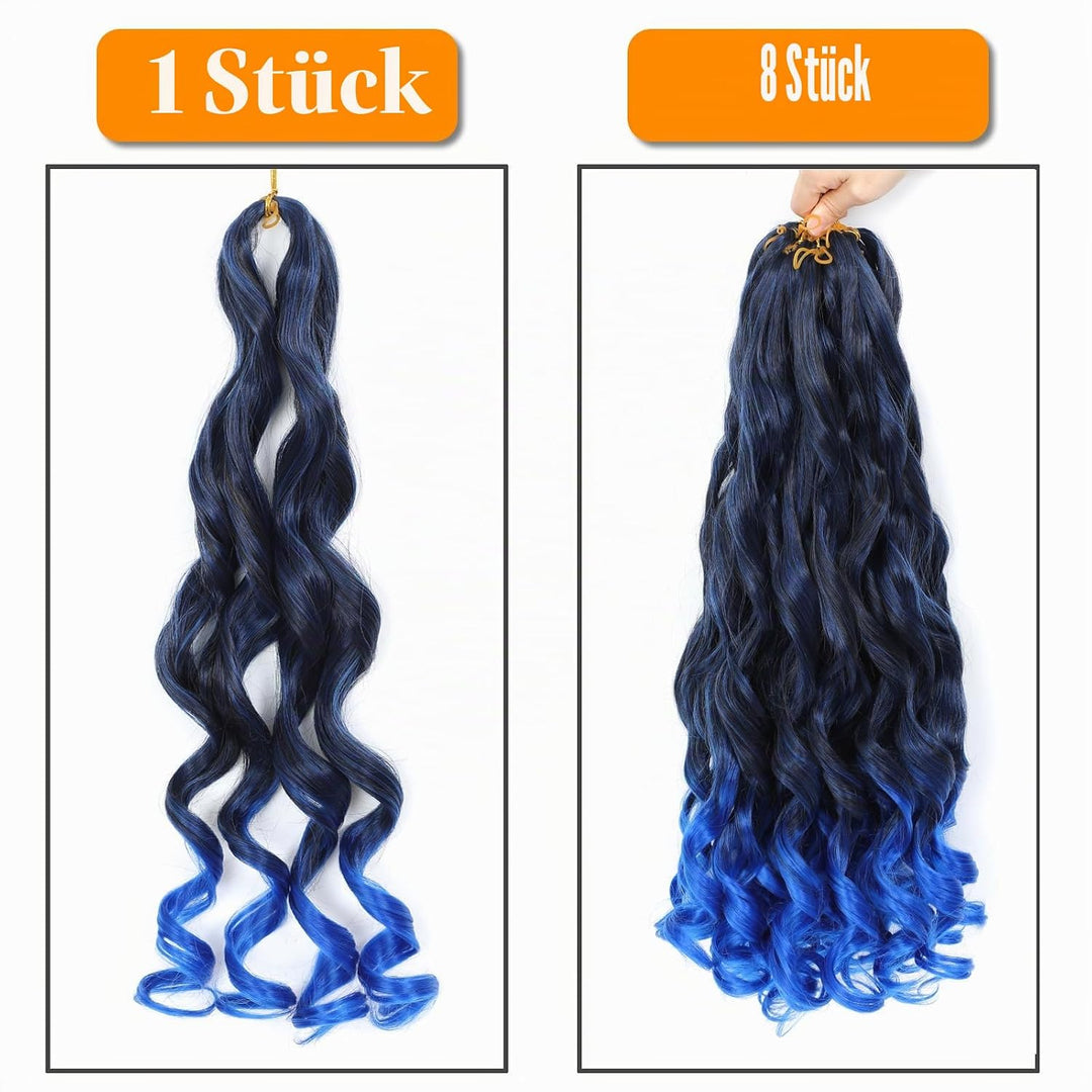French Curl Braiding Hair 24 Inch 8 Packs Loose Wavy Braiding Hair Pre Stretched 1B/Blue 75g/Pack Cu
