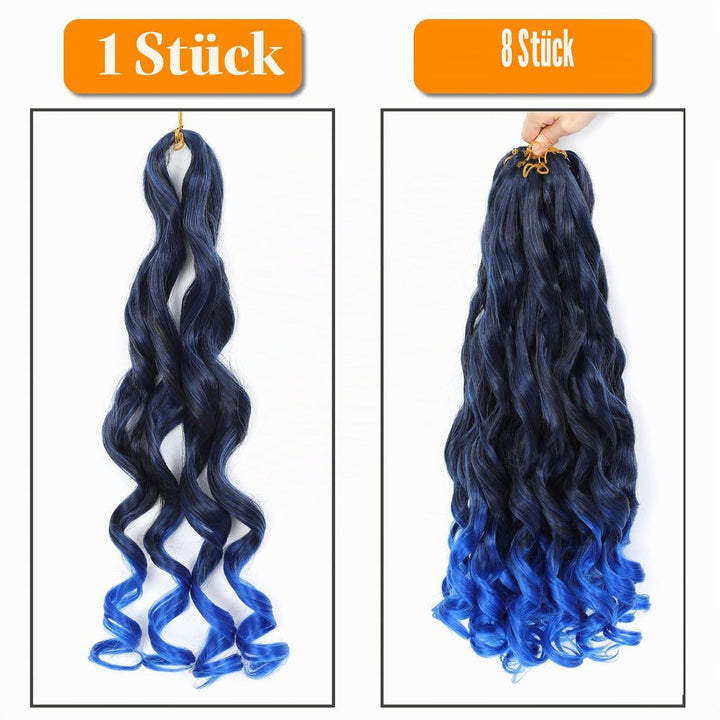French Curl Braiding Hair 24 Inch 8 Packs Loose Wavy Braiding Hair Pre Stretched 1B/Blue 75g/Pack Cu