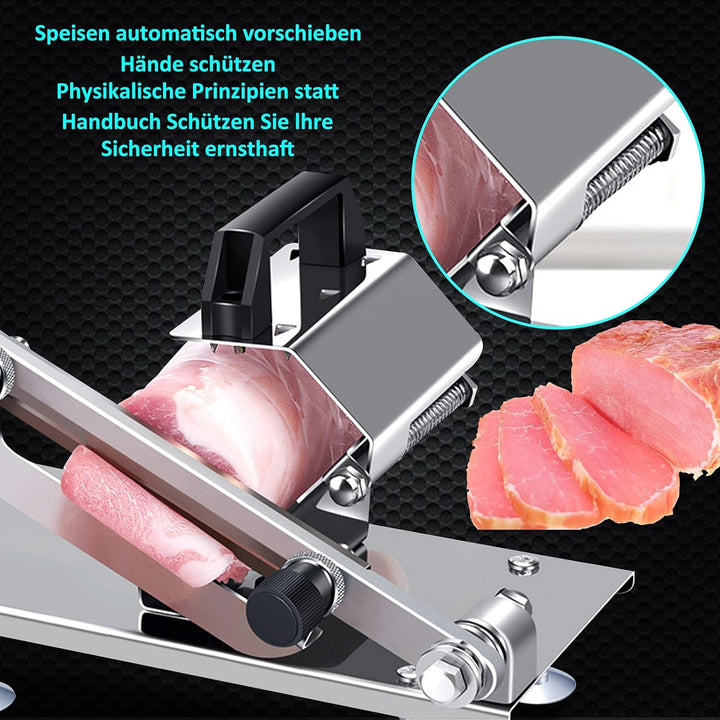 Hammelfleisch Edelstahlschneidemaschine,0,3mm-15 mm Dicke Manuelle Fleischschneider Rindfleischschne