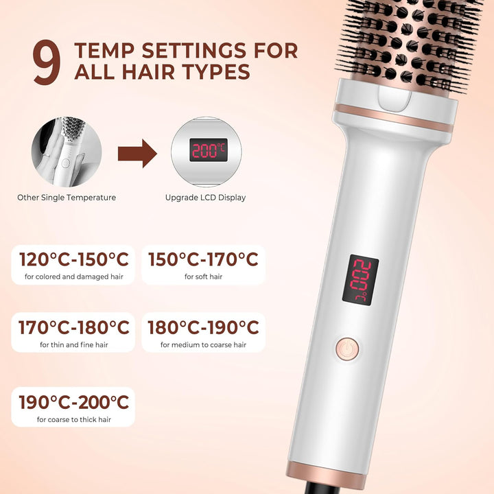 Thermobürste 3 in 1, 38mm Thermal Brush Heated Round Brush,Lockenbürste LCD 120-200℃, Erhöhen Sie da