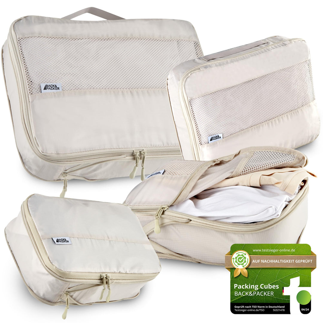 BACK&amp;PACKER® Packing Cubes mit Kompression 4-teilig - Packtaschen Set aus recyceltem Material - Leic
