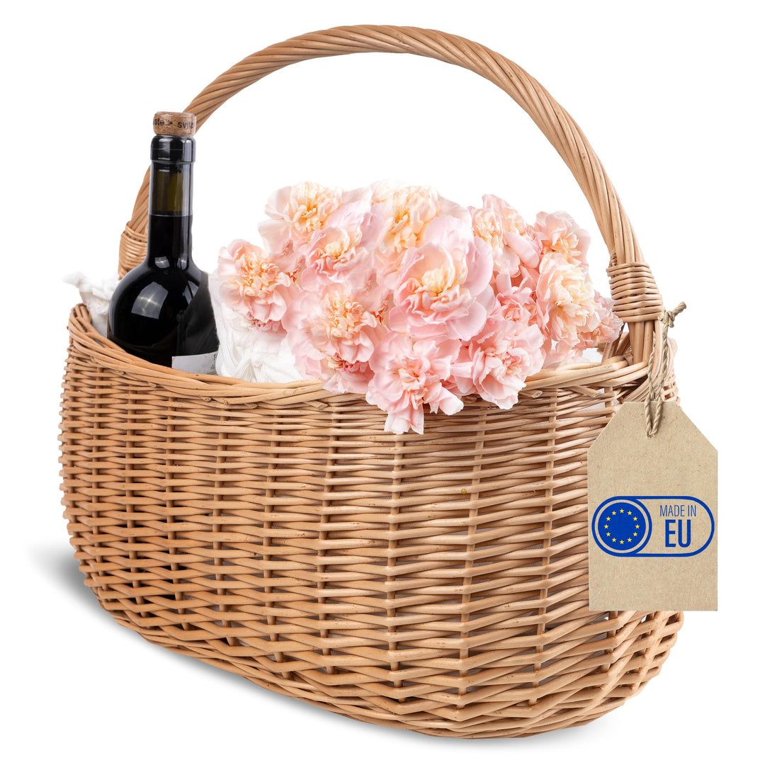 Creative Home Einkaufskorb Weidenkorb mit Henkel Picknickkorb | 45 x 26 x 41 cm (+/- 2 cm) | Handgef