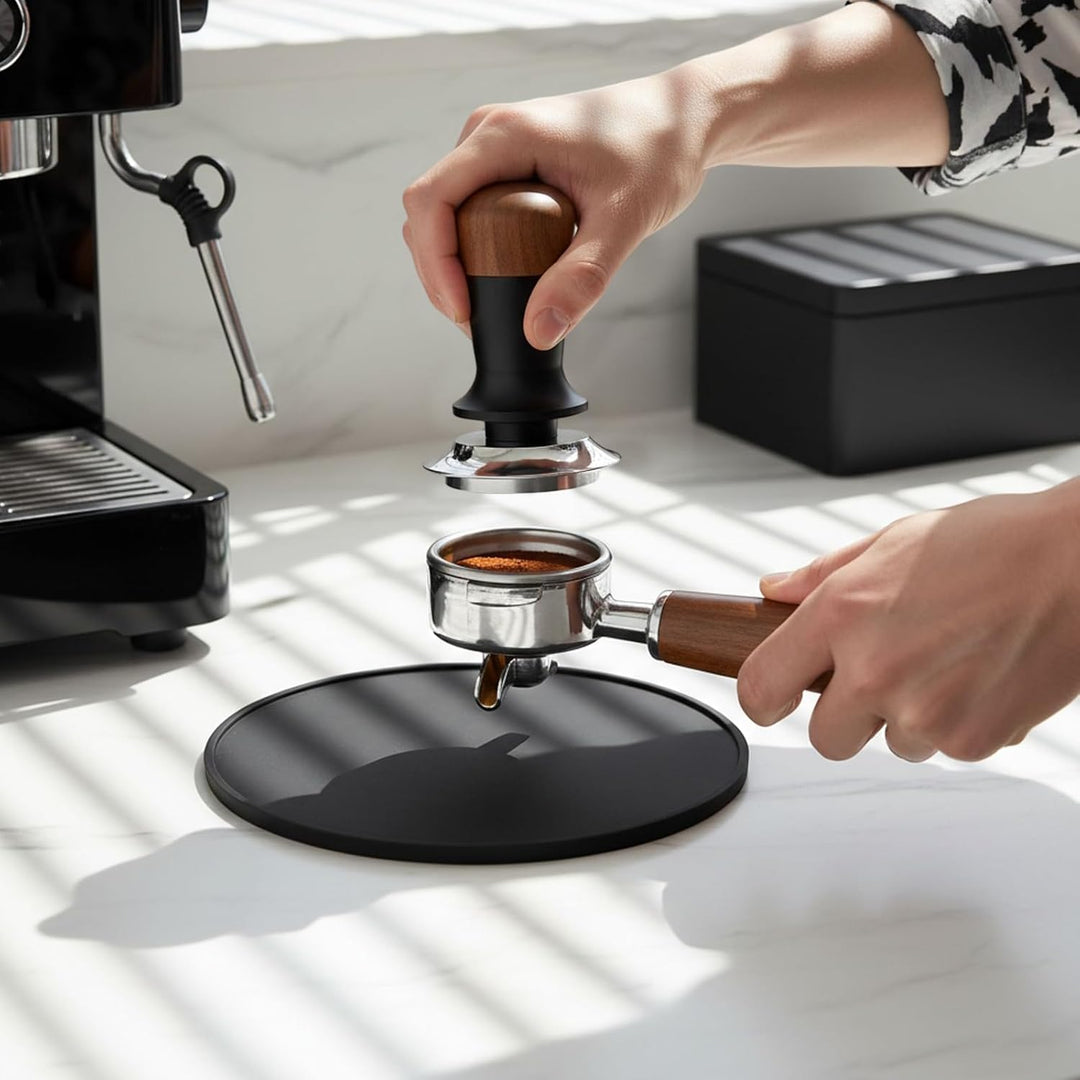 Tamper 58mm Selbstnivellierend Edelstahl Walnussholz Kaffeestampfer