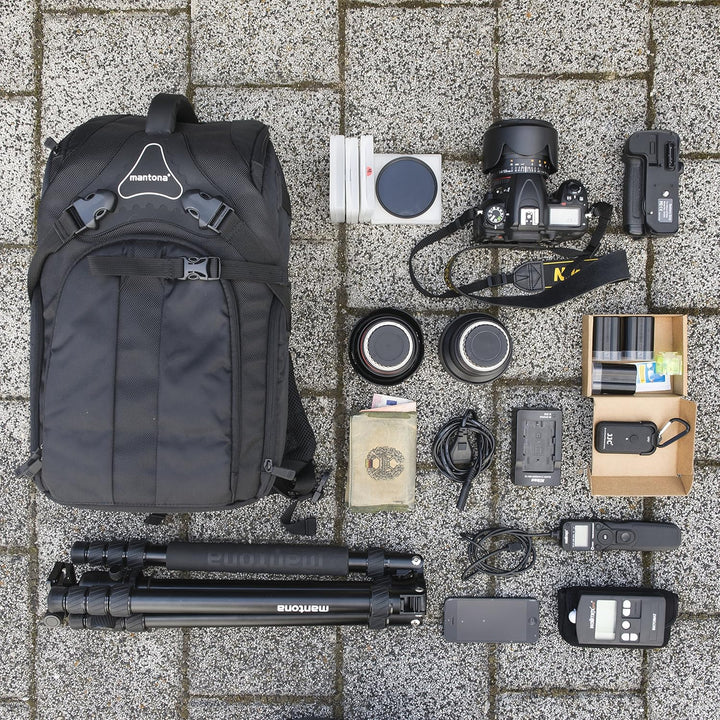 Mantona Rhodolit SLR-Kamerarucksack - Fototasche geeignet für SLR mit angesetztem Objektiv, weitere