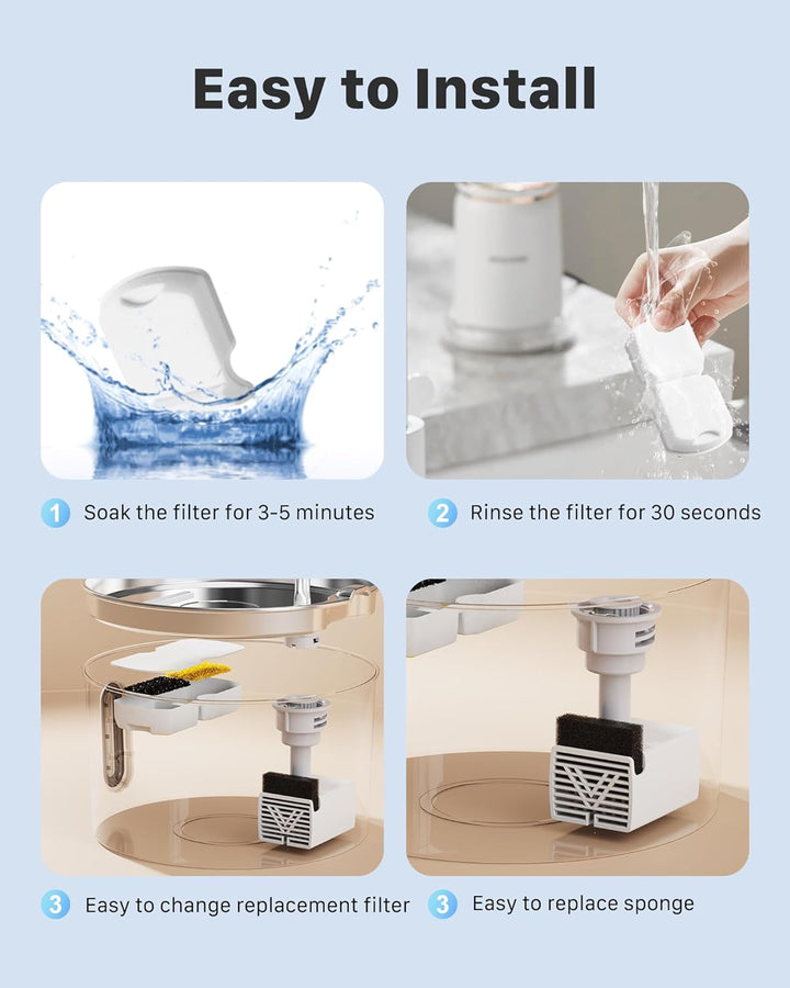 Katzenbrunnen Filter 6er Pack: 6 Kohlefilter + 6 Schwammfilter Hält das Wasser Frisch und Sauber, 2-