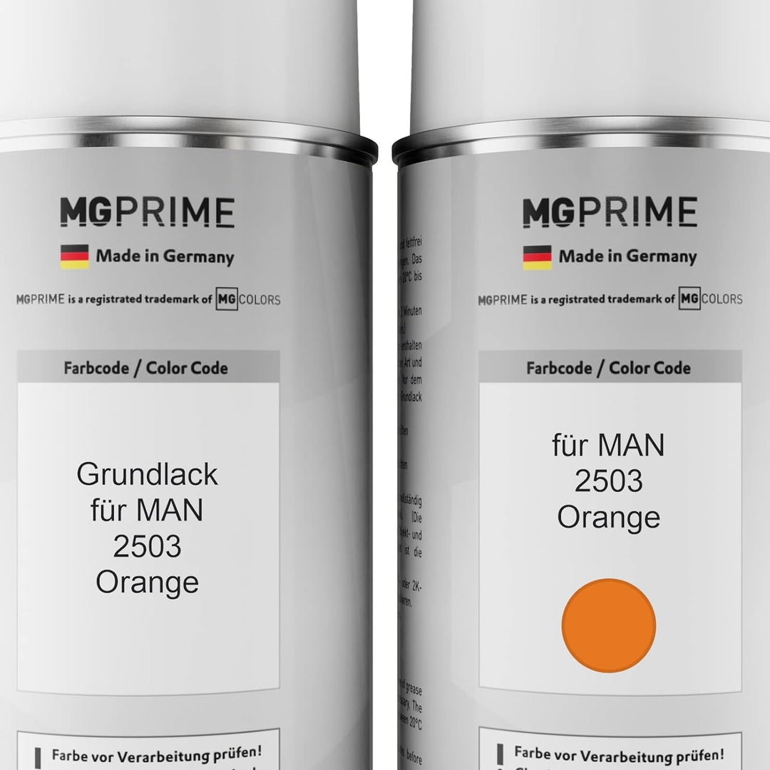 MG PRIME Autolack Sprühdosen Set für MAN 2503 Orange Grundlack Basislack Klarlack Spraydose 400ml