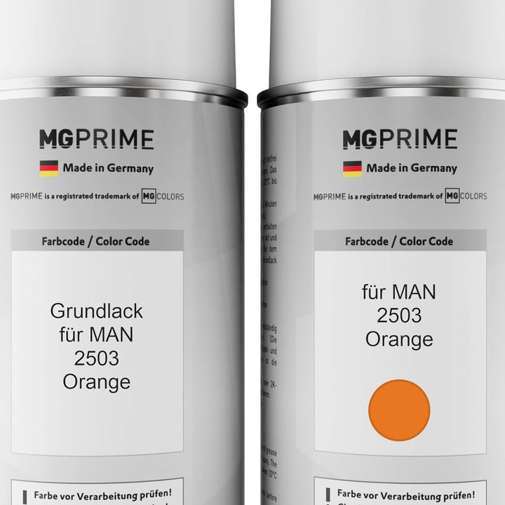 MG PRIME Autolack Sprühdosen Set für MAN 2503 Orange Grundlack Basislack Klarlack Spraydose 400ml