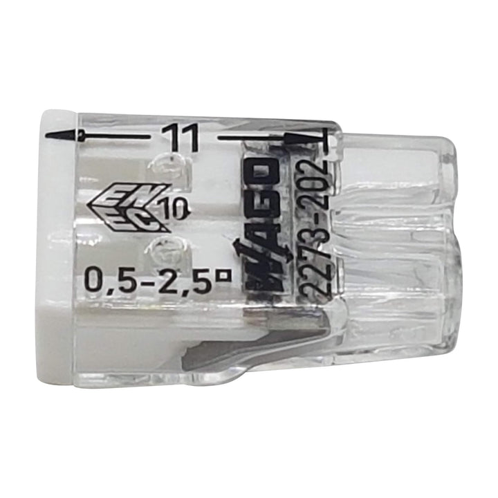 WAGO Wago 2273-202 Kompaktklemme, 0,5-2,5 mm, 2-polig, transparent, weiss, 100 Stück
