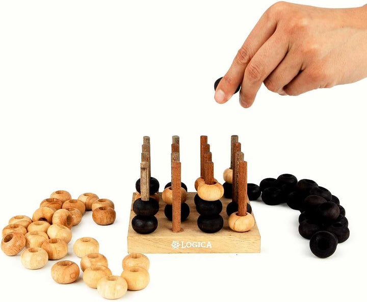 Logica Spiele Art. Vier Gewinnt 3D - Brettspiele aus Holz - Strategiespiel für 2 Spieler - Reisevers