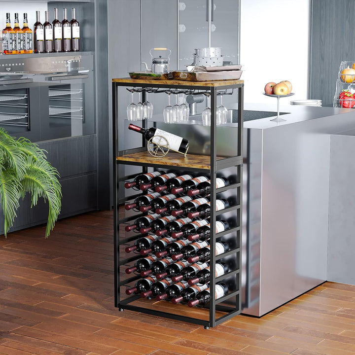 Dripex Weinregal für 30 Flaschen, Freistehender Flaschenregal mit Glashalter und Tischplatte, Metall