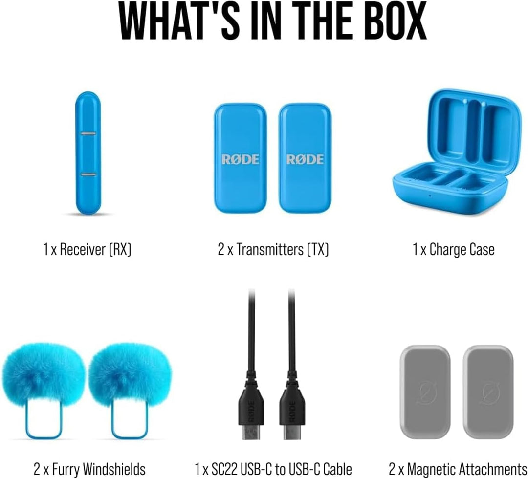 Rode Wireless Micro Drahtloses Mikrofon-System USB-C Blau mit Interview Micro Handadapter Blau und k