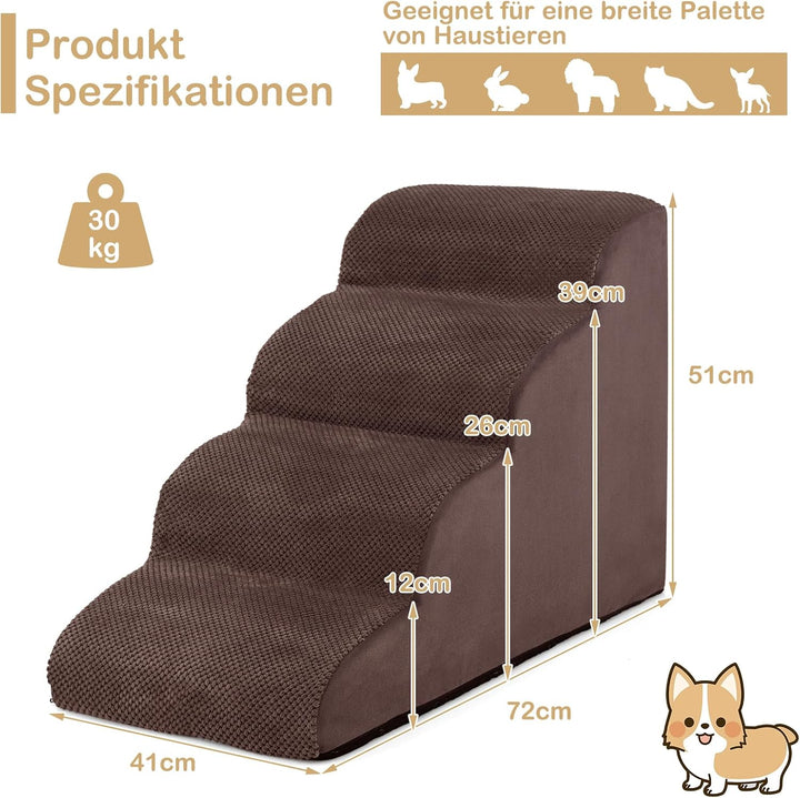 GYMAX Hundetreppe 4 Stufen, Haustiertreppe mit waschbarem Bezug &amp; Reissverschluss, Hundestufen aus h
