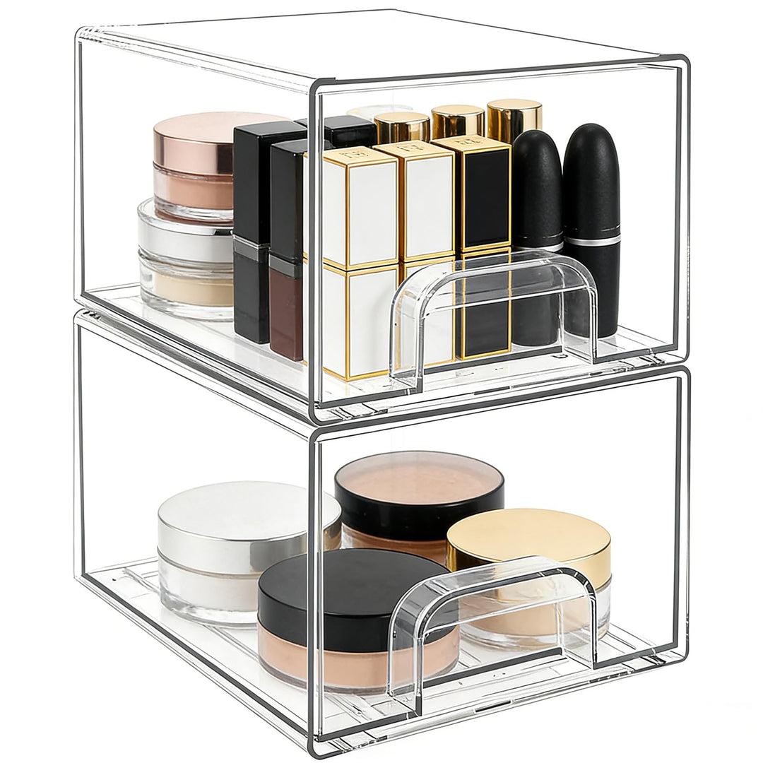 Organizer mit Schubladen, 2-Schubladen 2er Stück Schubladenbox, Durchsichtige Acryl Büro Organizer,