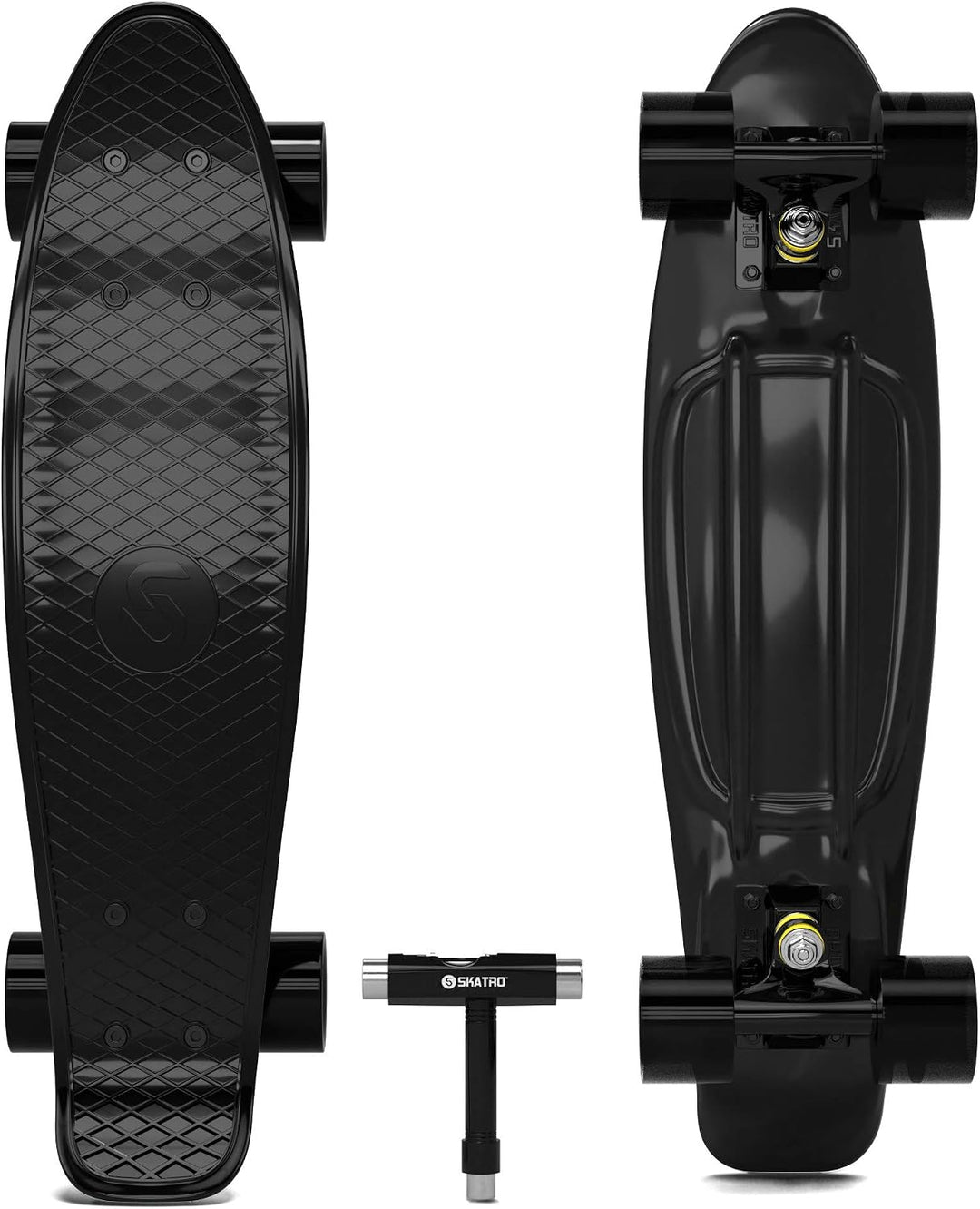 Skatro - Mini-Cruiser-Skateboard. 22 Zoll Kunststoff-Board im Retro-Stil, komplett mit Black Panther