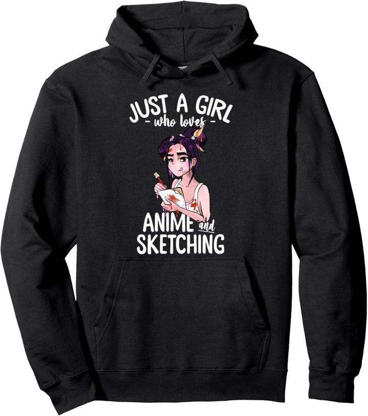 Just A Girl Who Loves Anime & Sketching Anime Girl Geschenk Pullover Hoodie